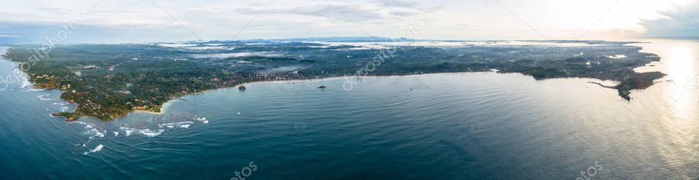 Aerial panorama view of beautiful weligama bay in the morning, sri lanka
