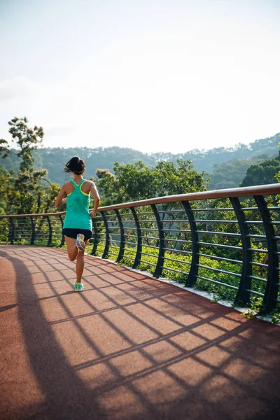 Runner Athlete Running Spring Forest Trail Wellness Concept — Stock Photo, Image