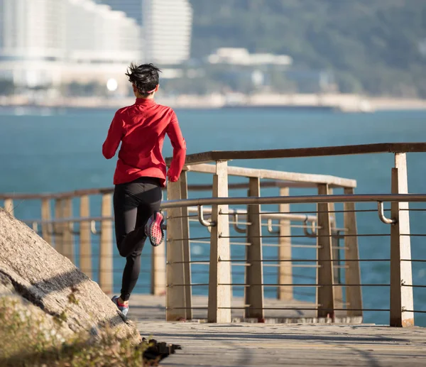 Deportista Fitness Corredor Femenino Corriendo Paseo Marítimo —  Fotos de Stock