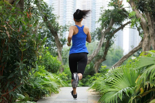 Woman Running Path City Park — ストック写真