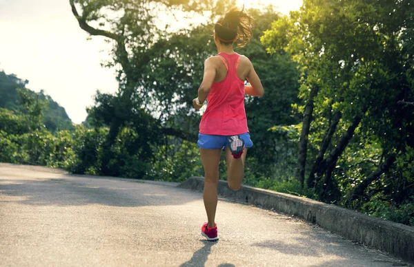 Sporty Young Woman Sportswear Running Forest Path Fitness Girl Jogging — Stock Photo, Image