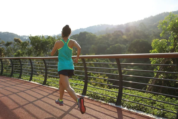 Runner Athlete Running Spring Forest Trail Jogging Concept — Stock Photo, Image