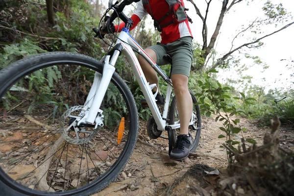 Mulher Ciclista Andando Bicicleta Uma Trilha Natural Nas Montanhas Pessoas — Fotografia de Stock