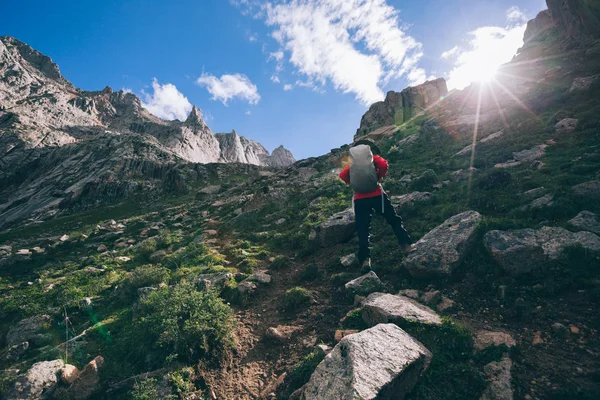 Жінка Ходить Пішки Високих Горах — стокове фото