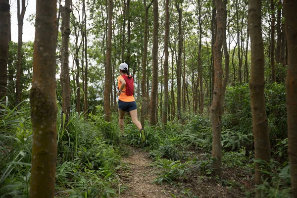 在热带雨林中奔跑的超马拉松跑步者 — 图库照片