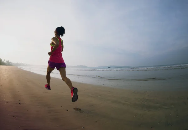 Sporty Fitness Woman Runner Running Beach — Stock Photo, Image