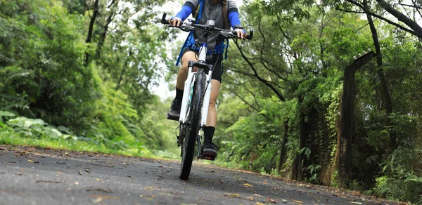 Vrouw Fietser Rijden Mountain Bike Tropisch Regenwoud Trail — Stockfoto