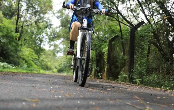 Mulher Ciclista Montando Bicicleta Montanha Trilha Floresta Tropical — Fotografia de Stock