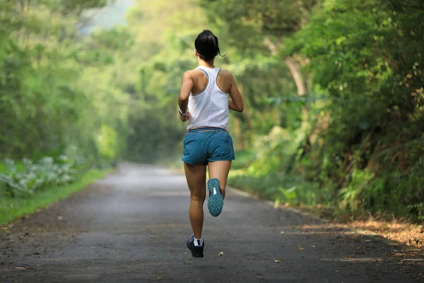 Γυναίκα Δρομέας Τρέχει Στο Καλοκαιρινό Πάρκο Μονοπάτι Υγιής Γυναίκα Γυμναστικής — Φωτογραφία Αρχείου
