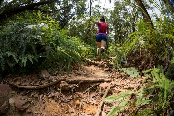 Woman Ultra Marathon Runner Running Tropical Forest Trail — Stock Photo, Image