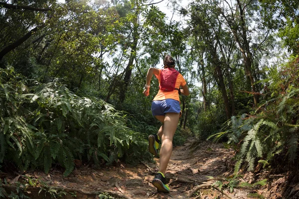 Woman Ultra Marathon Runner Running Tropical Forest Trail — Stock Photo, Image