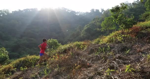 Gündüz Vakti Dağlarda Kadın Koşucu Eğitimi — Stok video