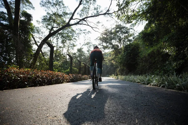 Woman Riding Bike Path Park Sunny Day — Stock Photo, Image