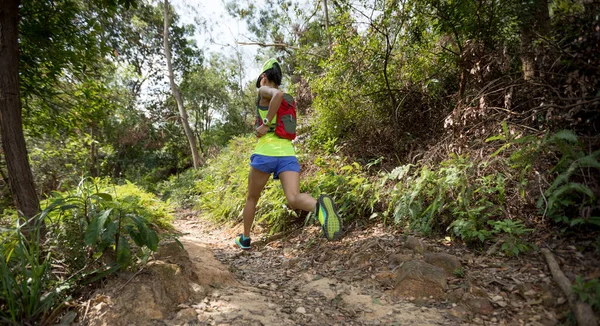 Woman Trail Runner Running Forest — Stock Photo, Image