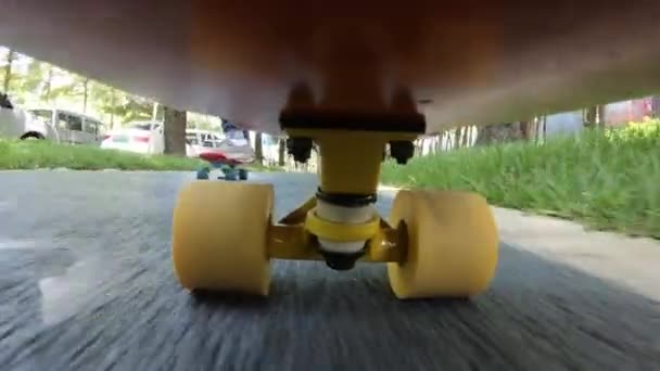 Bottenfilm Skateboardåkare Skateboard Staden — Stockvideo
