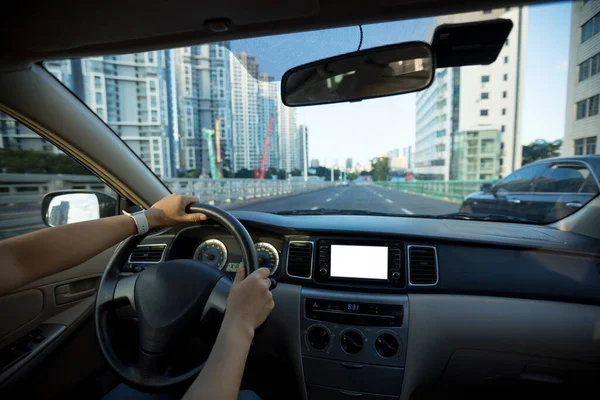 Carro Condução Estrada Cidade — Fotografia de Stock