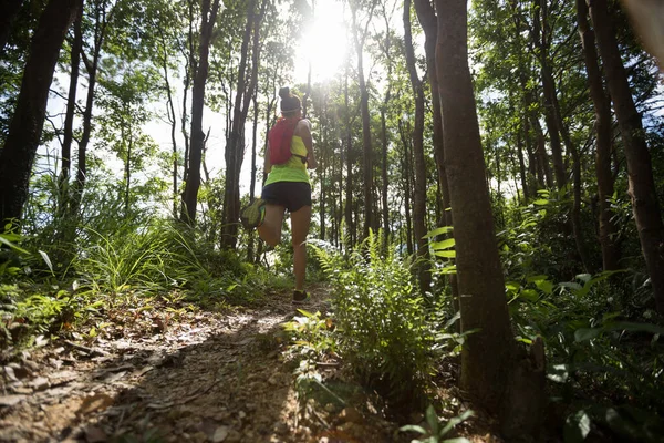 Fitness Woman Trail Runner Running Tropical Forest — Stock Photo, Image