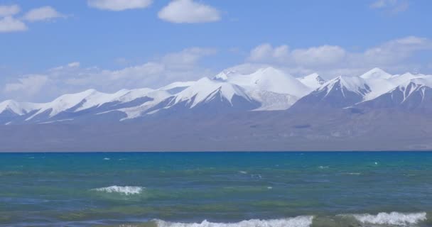 Krajina Krásného Jezera Tibetu Modré Obloze Pozadí Hory — Stock video