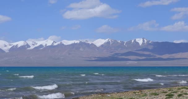 Paisaje Hermoso Lago Tíbet Fondo Del Cielo Azul Las Montañas — Vídeo de stock