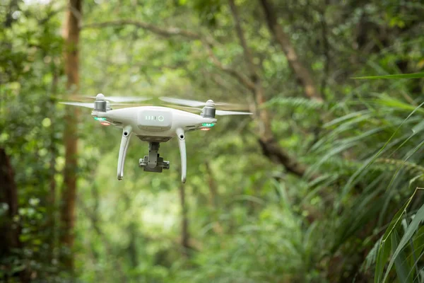 Tropikal Ormanda Uçan Drone Fotoğraf Çekiyor — Stok fotoğraf
