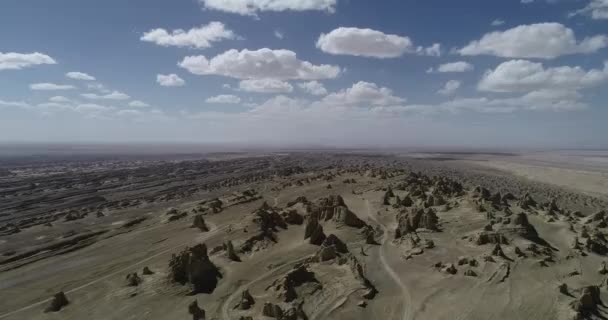 Vista Aérea Del Paisaje Yardang Oeste China — Vídeos de Stock