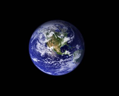 Dünya siyah arka plan, mavi gezegen Dünyanın coğrafi konum için yakın çekim. 