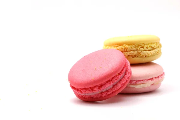 Pastel Macaron Macarrón Aislado Sobre Fondo Blanco Desde Arriba Galletas — Foto de Stock