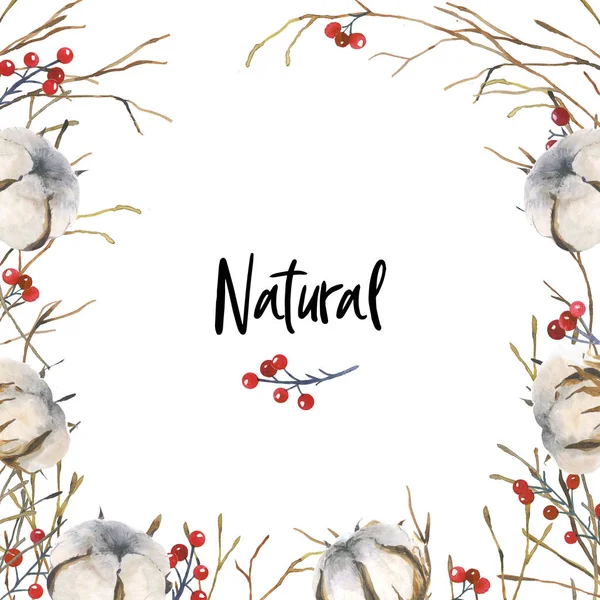 Modelo Cartão Saudação Quadro Quadrado Aquarela Com Padrão Floral Natural — Fotografia de Stock