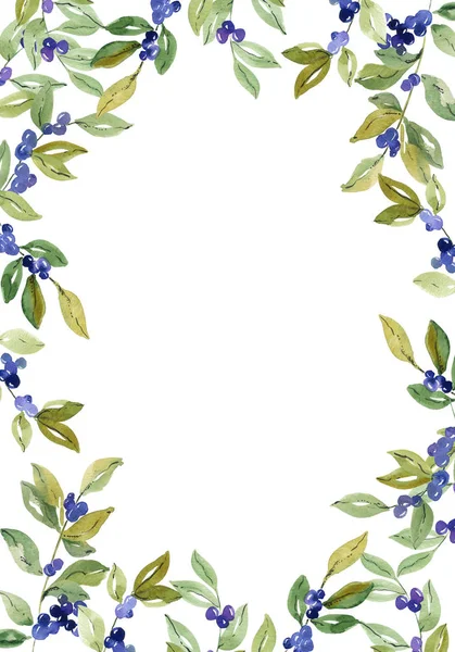 水彩花卉蓝莓框架 可用于婚礼邀请 秋季节日 返校贺卡等秋季活动 — 图库照片