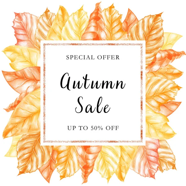 Watercolor Autumn Fall Frame Yellow Leaves Could Used Wedding Invites — Stock Photo, Image