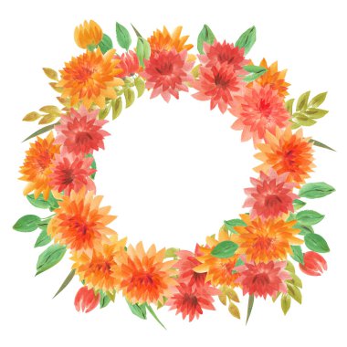 Sonbahar çiçekler ile suluboya sonbahar Dahlia çerçeve. Düğün davetiyeleri, sonbahar festivalleri, satış, tebrik kartları, geri okul kartları ve diğer sonbahar etkinliklerinde kullanılabilir.