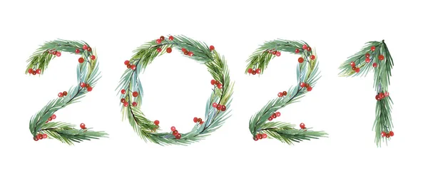 Akvarel Nový Rok 2021 Blahopřání Vánoční Přání Ekologie Kliparty Nový — Stock fotografie