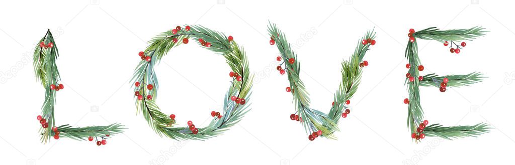 Watercolor  new year 2021 Love Symbol. Christmas Card Greenery clipart,  New Year Watercolor Clip Art, christmas  wreath, Lettering