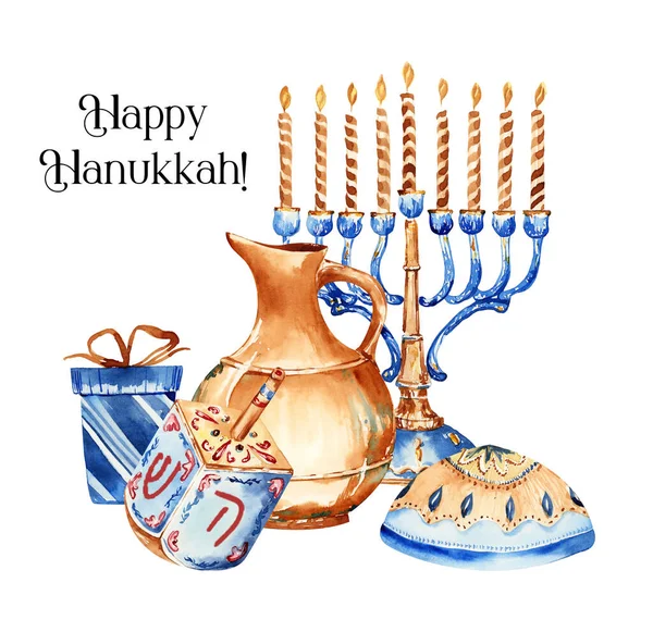 Jewish Holiday Hanukkah Banner Design Menorah Dreidel Traditional Bakery Jewish — Stock Photo, Image