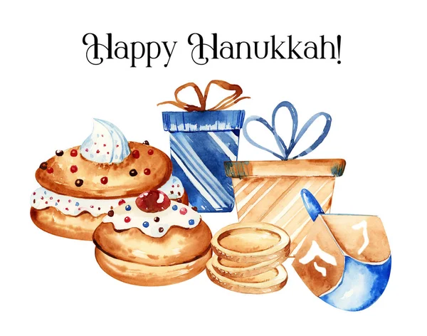 Jewish Holiday Hanukkah Banner Design Traditional Elements Bakery Jewish Hanukkah — Stock Photo, Image
