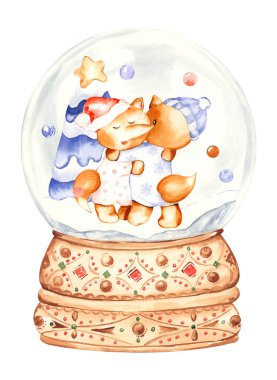 Tatlı suluboya kar küresi çizimi. Noel dekoru, Noel hediyesi tebrik kartı fikirleri, ilk Noel kutlaması, çocuk odası sanatı.