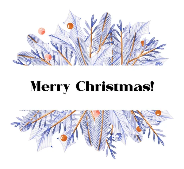 Akvarell Kék Karácsonyi Előkészületek Üdvözlőlapok Ünnepi Banner Sablonok Gyerekek Karácsonyi — Stock Fotó