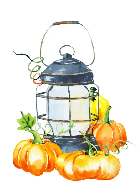 Clipart Zucca Autunno Acquerello Zucche Gialle Lanterna Clip Art Digitale — Foto Stock