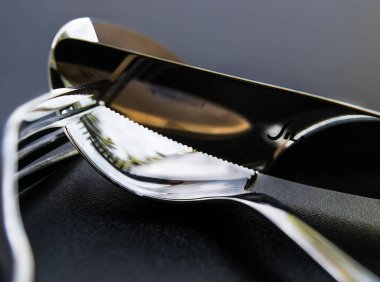 Çatal, bıçak, çatal, kaşık, gümüş parıltı, yansıma.