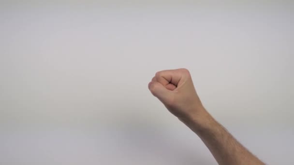 Χέρι Λευκό Φόντο Δείχνει Διαφορετικές Χειρονομίες — Αρχείο Βίντεο
