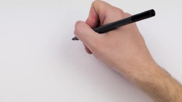 Hand Der Ersten Person Schreibt Sätze Auf Weißem Hintergrund — Stockvideo