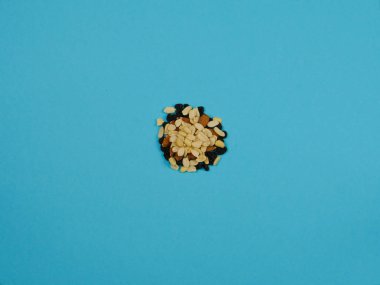 fındık ve kuru üzüm mavi bir arka plan üzerinde yalan