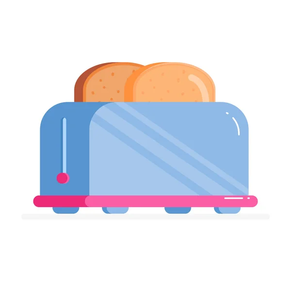 Mavi metalik Tost Makinesi. Kızarmış ekmek için mutfak ekipmanları. Yemek pişirmek. Yemek pişir. Metalik mutfak eşyaları. İzole beyaz arka plan. Elektrikli barbekü aleti. vektör illüstrasyon.