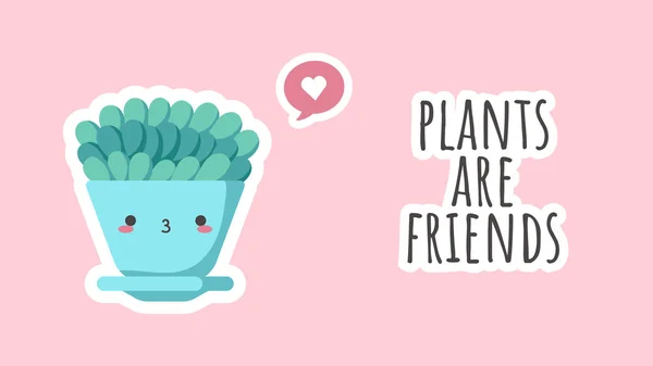 Lindo cactus de dibujos animados con cara de kawaii lindo divertido en olla pequeña, dibujo vectorial. divertido día de San Valentín ilustración. se puede utilizar para tarjetas, invitaciones o como pegatina. Las plantas son amigas, print — Archivo Imágenes Vectoriales