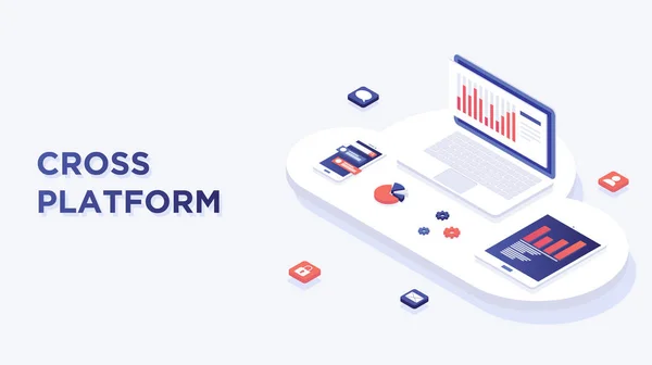 Web geliştirme ve kodlama. Çapraz platform geliştirme web sitesi. Ekran dizüstü bilgisayar, tablet ve telefon adaptif düzeni internet sayfası veya web arayüzü. Biyometrik kavram illüstrasyonu. Bulut teknolojisi