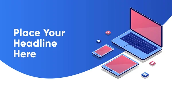 Web ve kodlama. Çapraz platform afişi. Boş ekran dizüstü bilgisayar, tablet ve telefon. Biyometrik kavram . Aygıtlar ayarlandı. El ilanı şablonu. dijital pazarlama ve uygulama geliştirme. 3d soyut platformlar ve cihazlar.