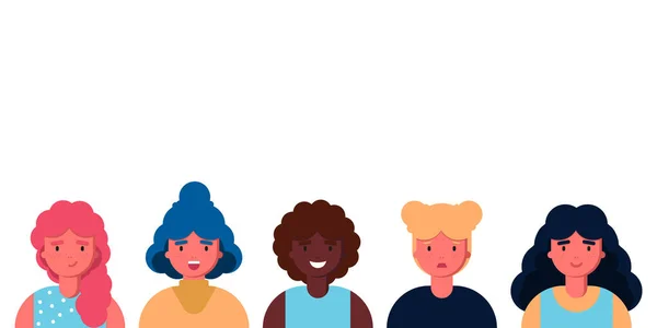 Collection de portraits de profil ou de têtes de personnages de dessins animés féminins avec des coiffures isolées sur fond blanc. Ensemble d'avatars. Illustration vectorielle en style plat. Féminisme, Journée internationale de la femme — Image vectorielle