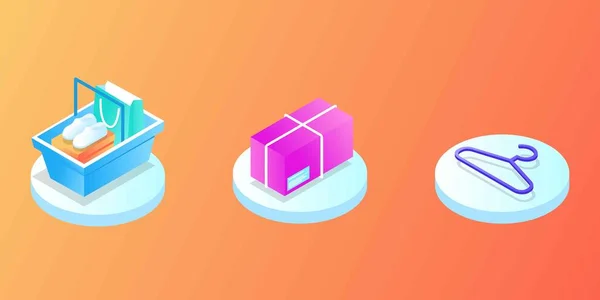 Çevrimiçi mobil alışveriş elemanları izometrik izole ikon seti. Web afişi, bilgi grafikleri, kahraman resimleri için kullanılabilir. Telefon, el arabası, para, kutu, çanta, kıyafetler, kredi kartı, satış, hızlı dağıtım, kupon indirimi