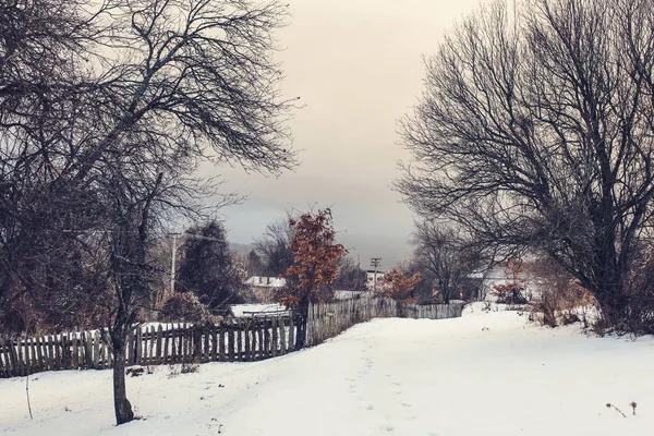 Gündüz görünümünü kasvetli kış köyde