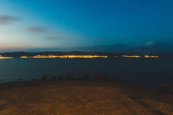 Avonds Tijd Aan Zee Met Verlichting — Stockfoto